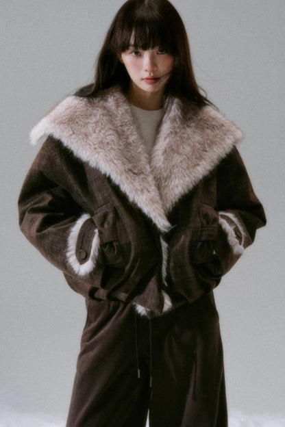 Navy Collar Plush Jacket