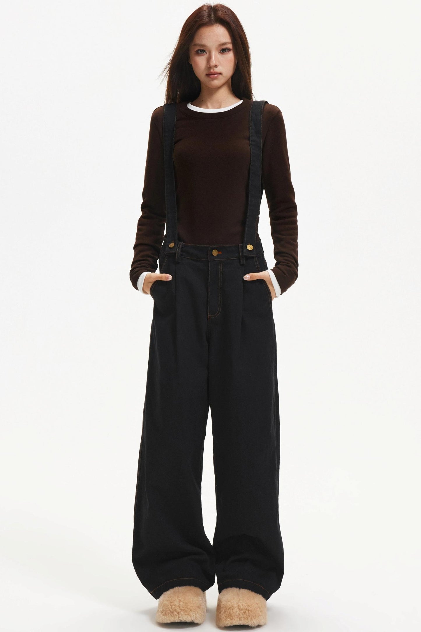 Retro Contrast Suspender Pants