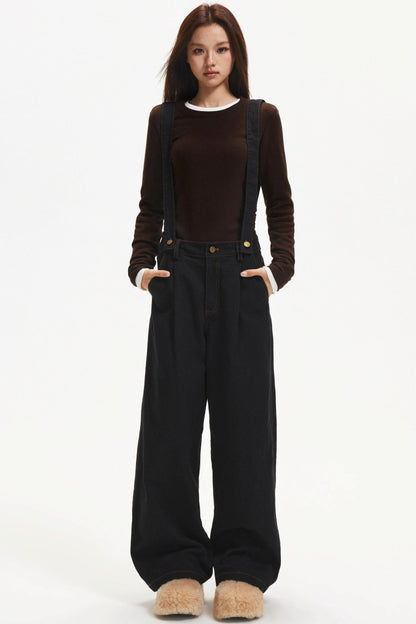 Retro Contrast Suspender Pants