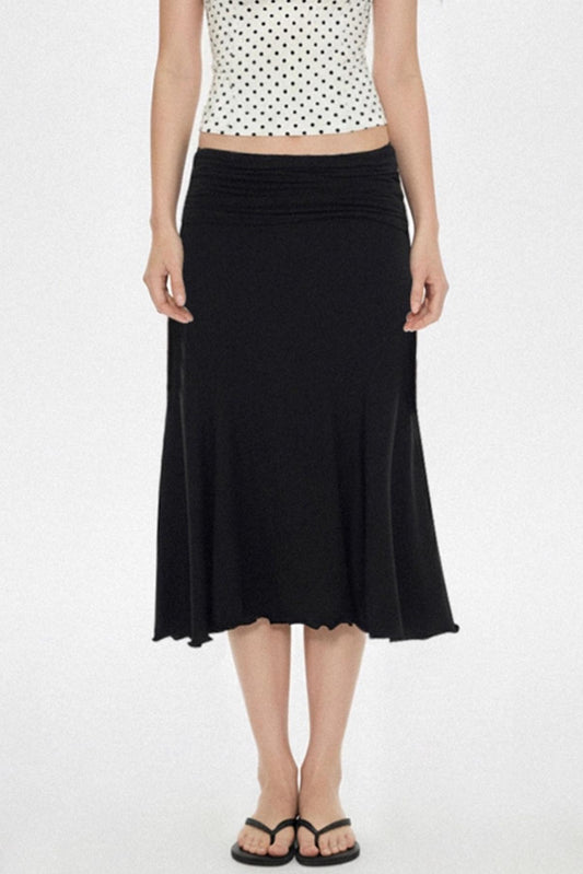 Pleated Waistband Mid-Length Skirt