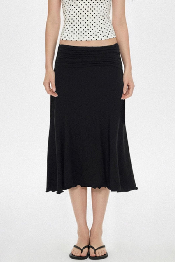 Pleated Waistband Mid-Length Skirt