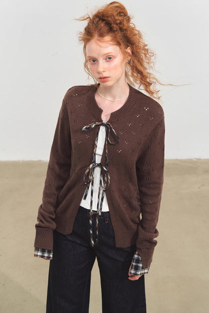 Vintage Check Lace-Up Cardigan