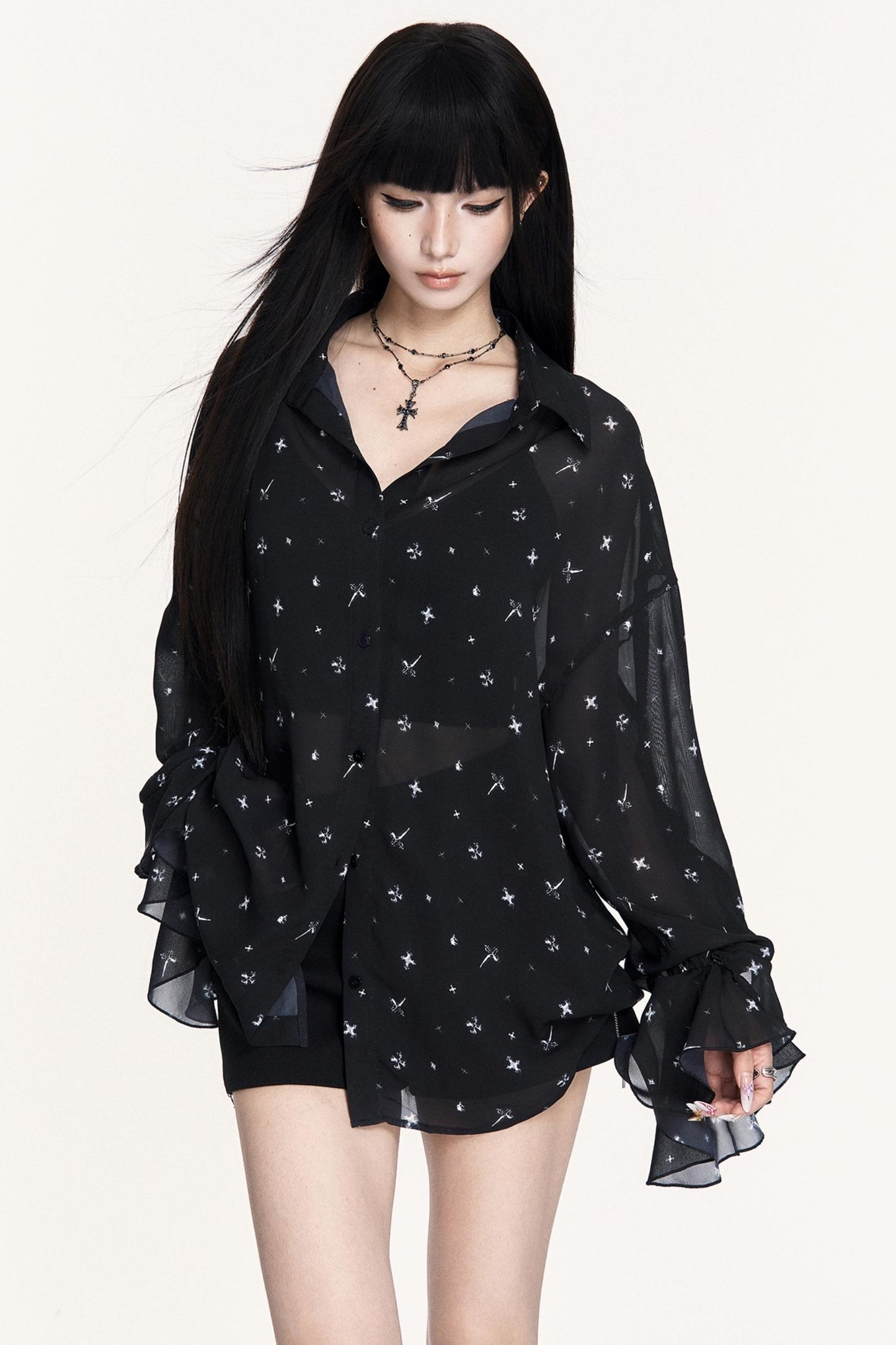 Romantic Chiffon Ruffled Long-Sleeved Top