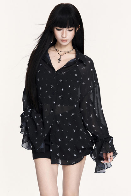 Romantic Chiffon Ruffled Long-Sleeved Top