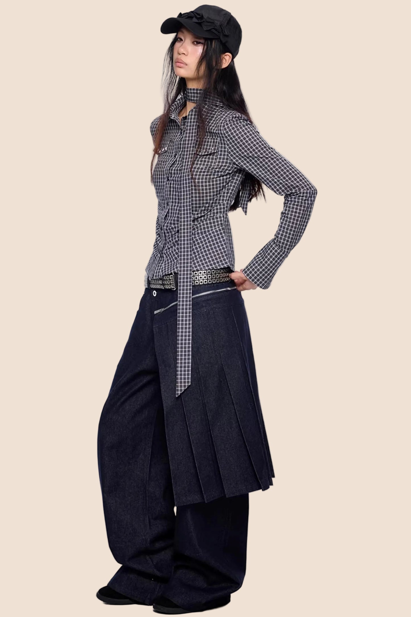 Plaid Retro Lace-Up Shirt