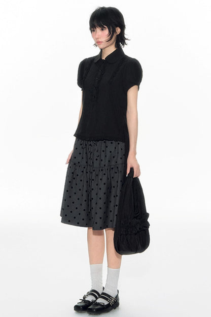 Flocked Polka Dot Umbrella Retro Skirt Set-Up