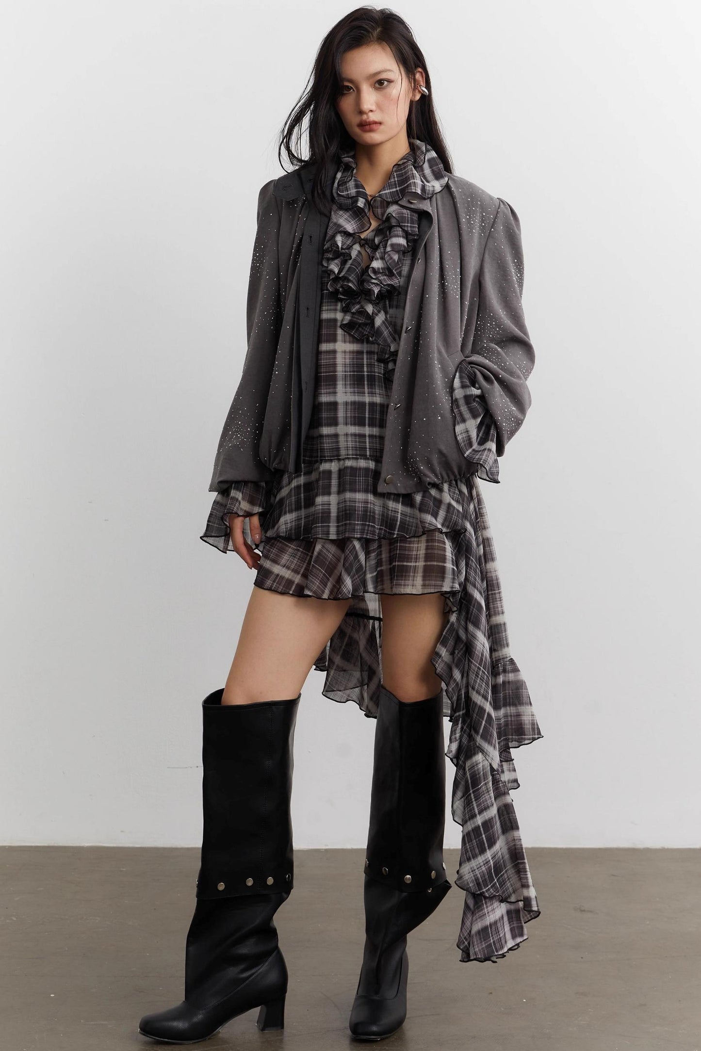 Vintage Bright Diamond Pleated Short Jacket