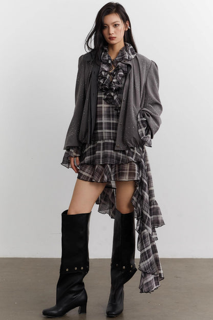 Vintage Bright Diamond Pleated Short Jacket