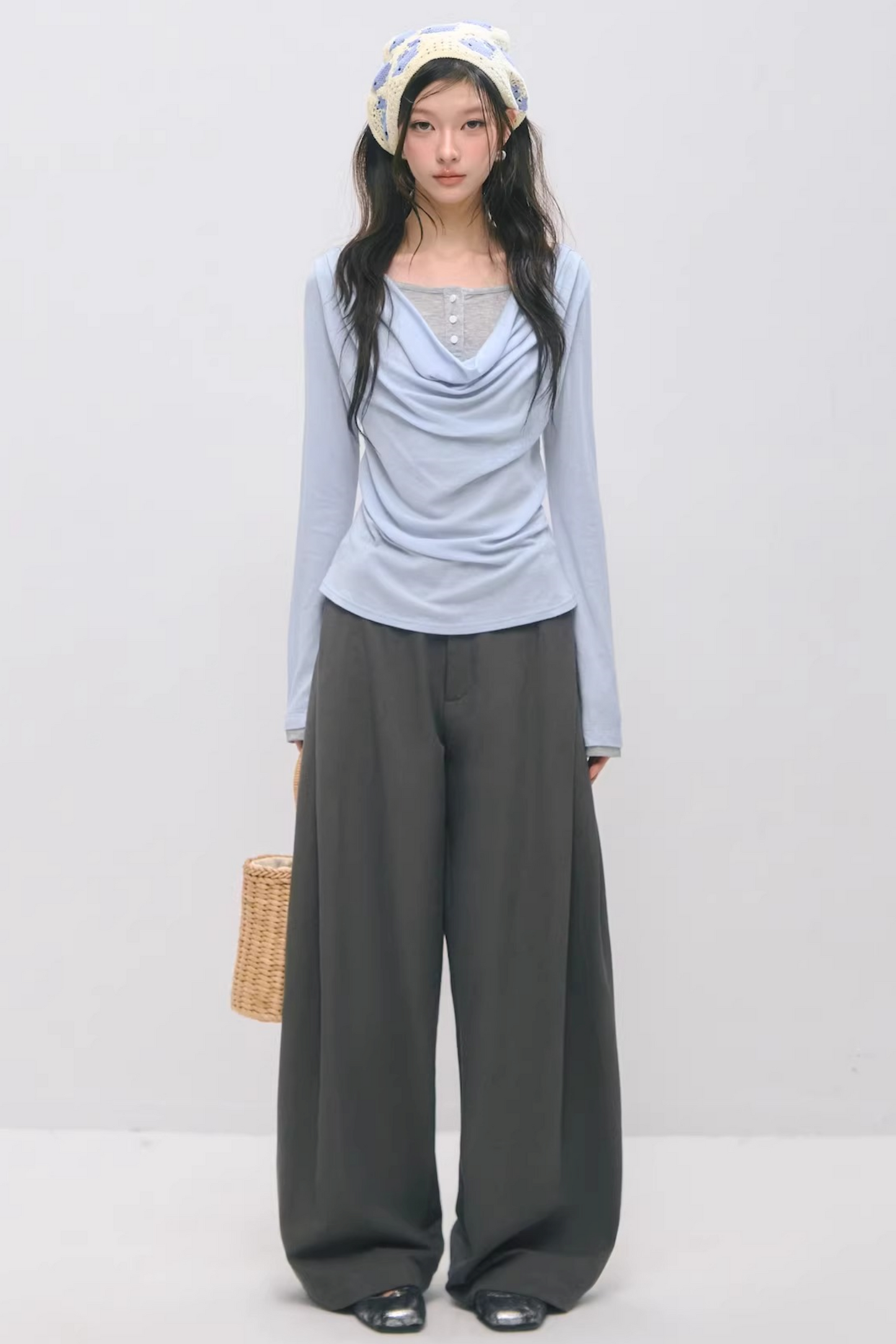 더블 웨이스트 밴드 플리츠 바지