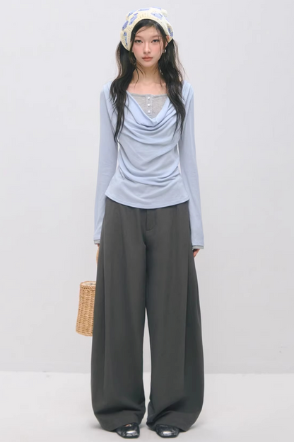 더블 웨이스트 밴드 플리츠 바지