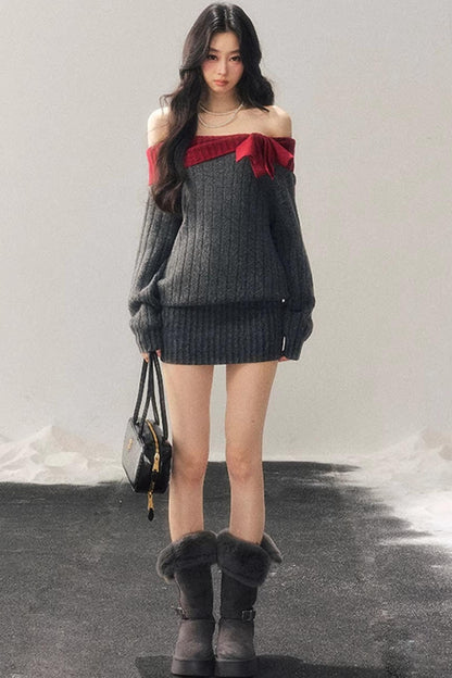 Off-Shoulder American Sweater Dress
