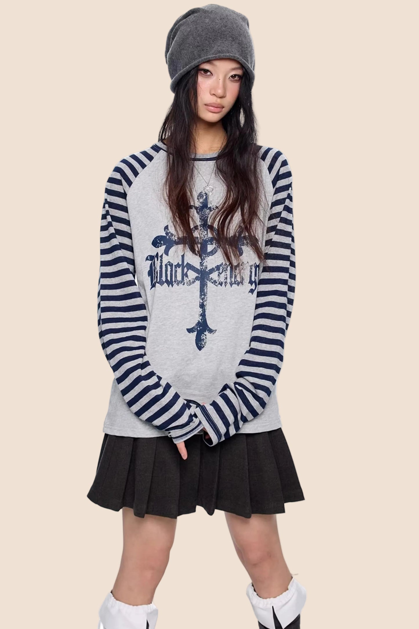 Gestreiftes Retro-Top mit Drop-Shoulder