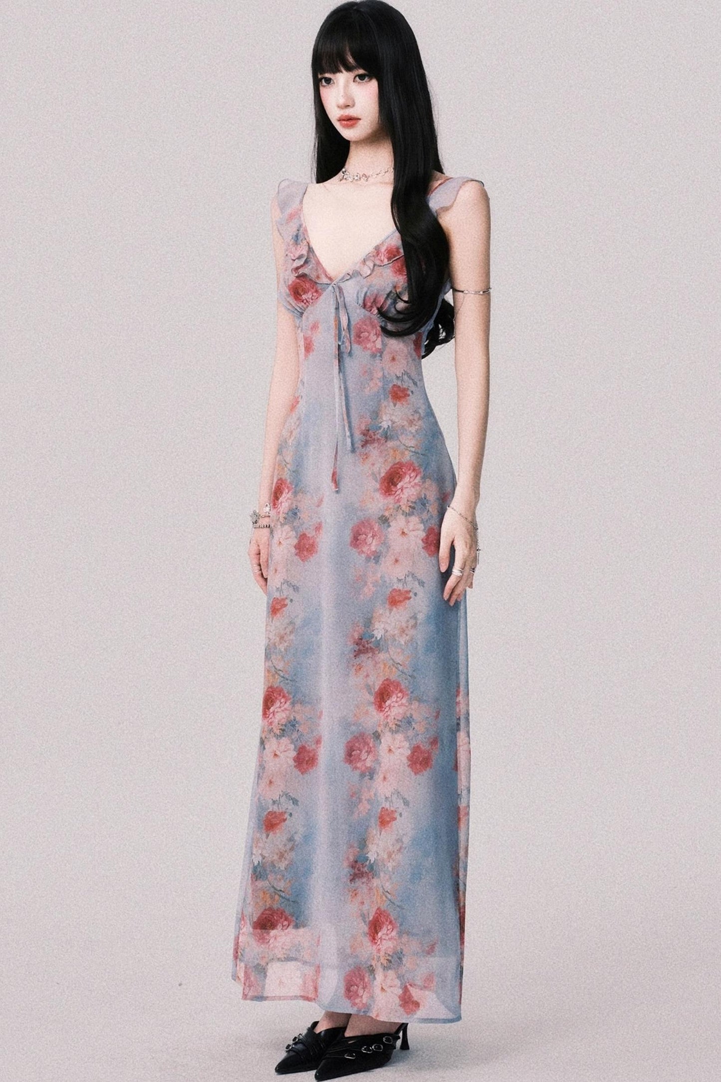 French V-Neck Halter Dress