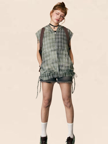 Plaid Sleeveless Sunscreen Jacket