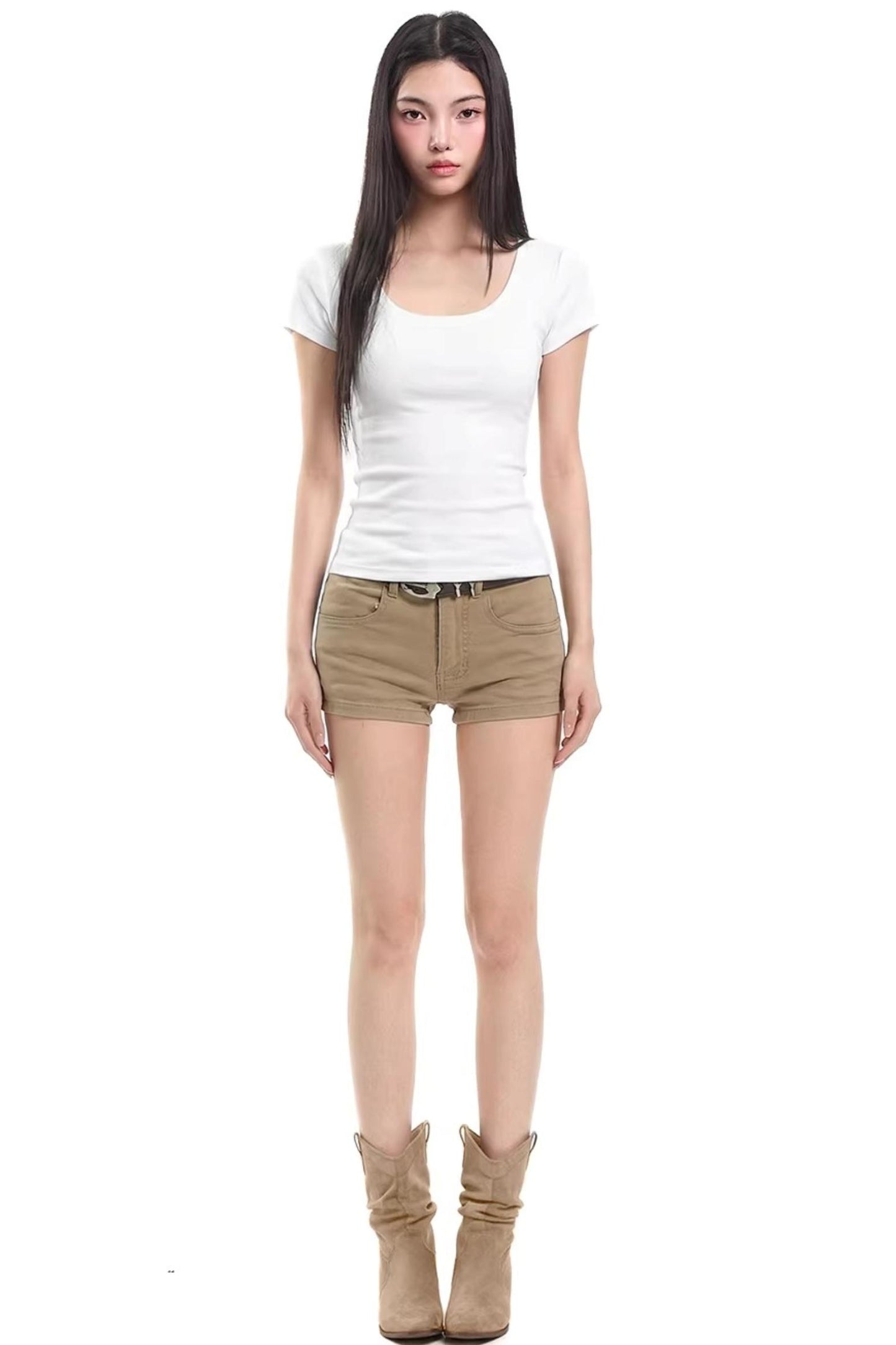 Black Slim-Fit U-Neck Top