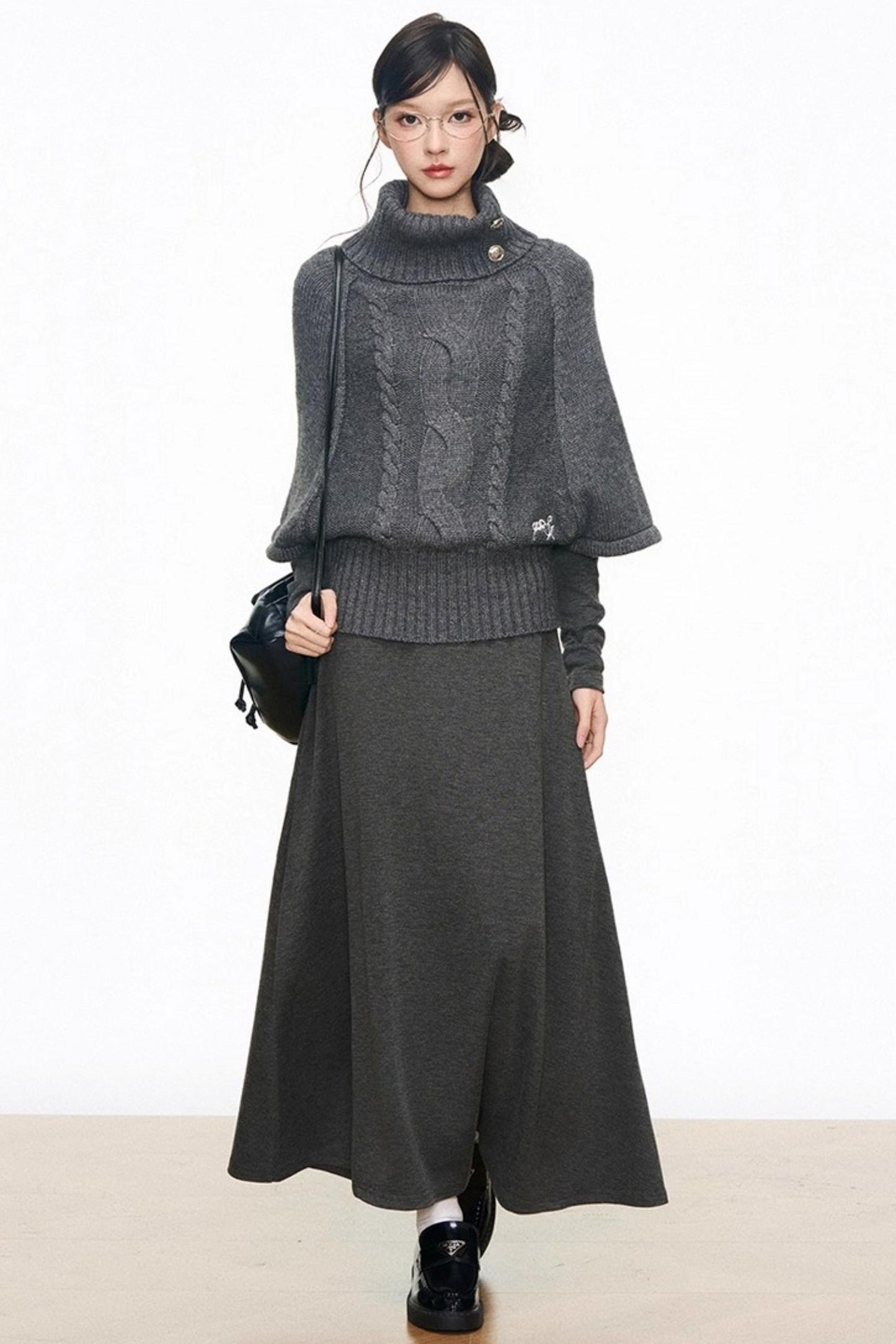 Silver Button Knitwear Dress Set-Up