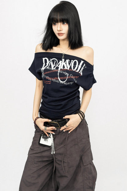 Summer Shoulder Letters T-Shirt