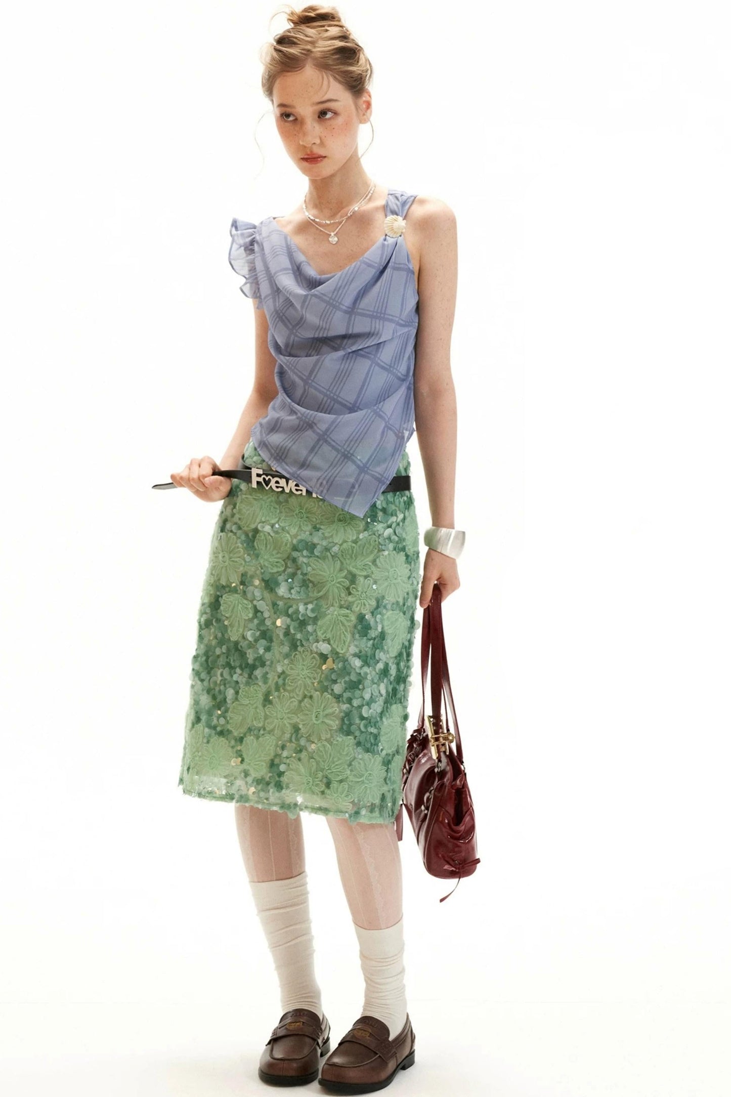 Mint Sequin Embroidered Skirt