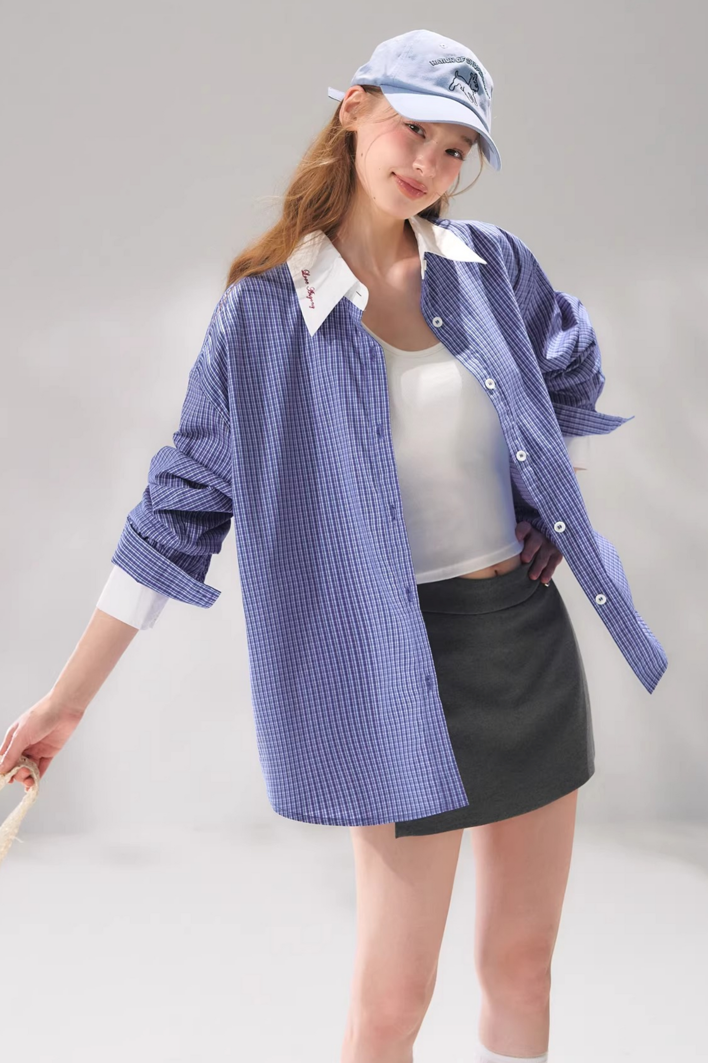 Plaid Color-Blocking Polo Top