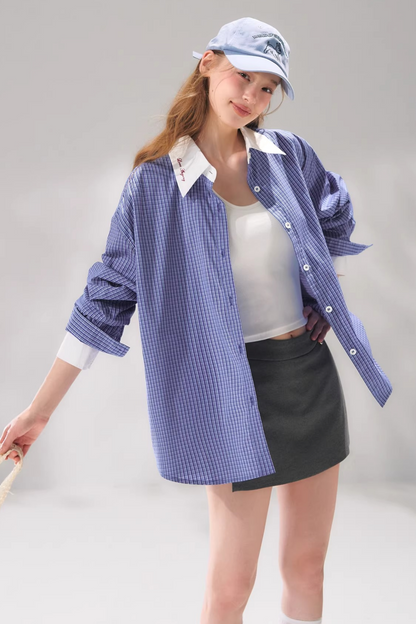 Plaid Color-Blocking Polo Top