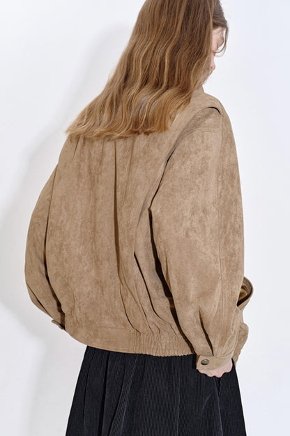 Soft Mist Khaki Suede Leather Jacket