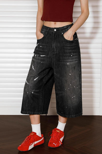 Vintage Denim Wide-Leg Shorts