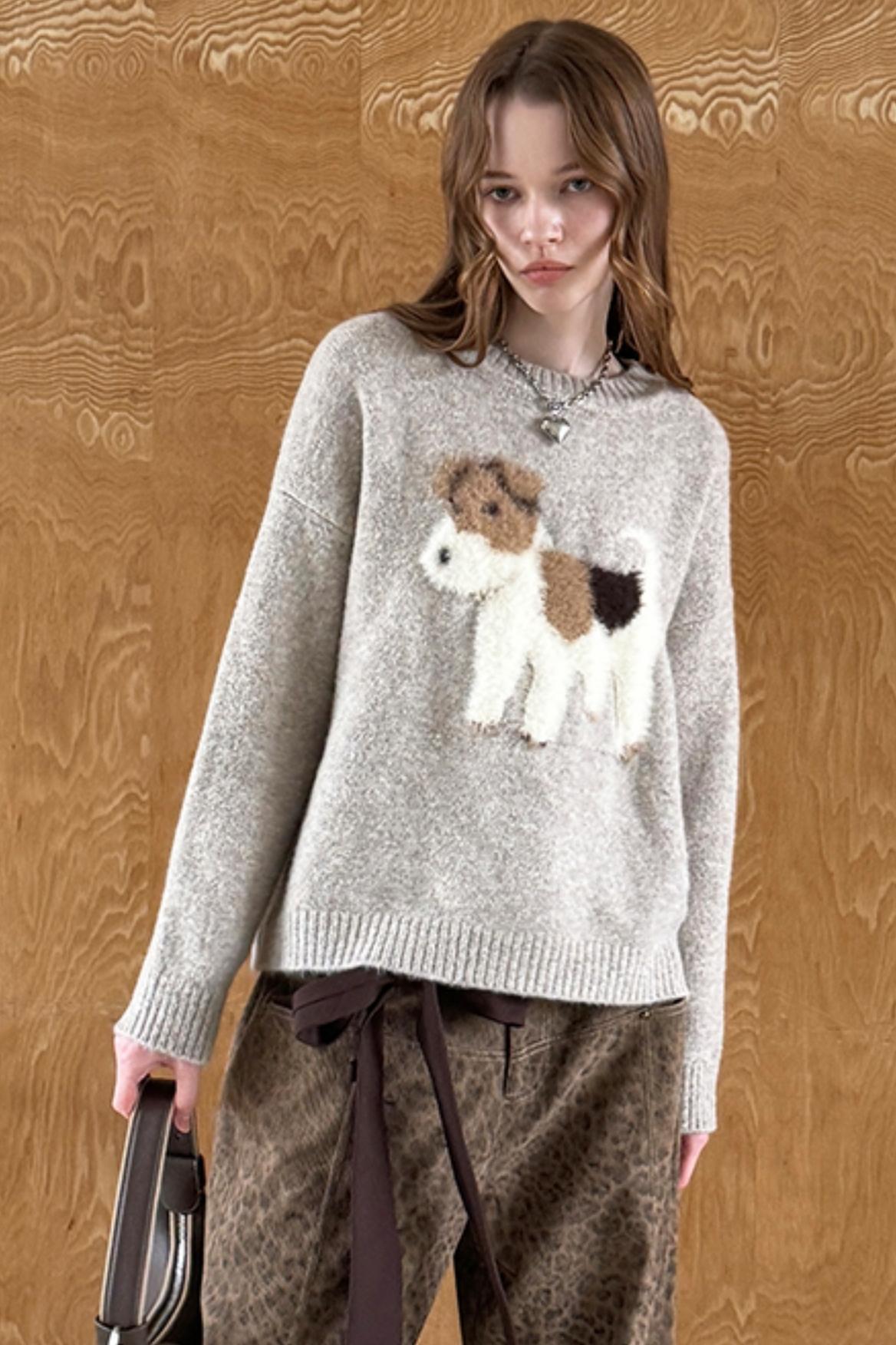 Cute Puppy Jacquard Pullover Sweater