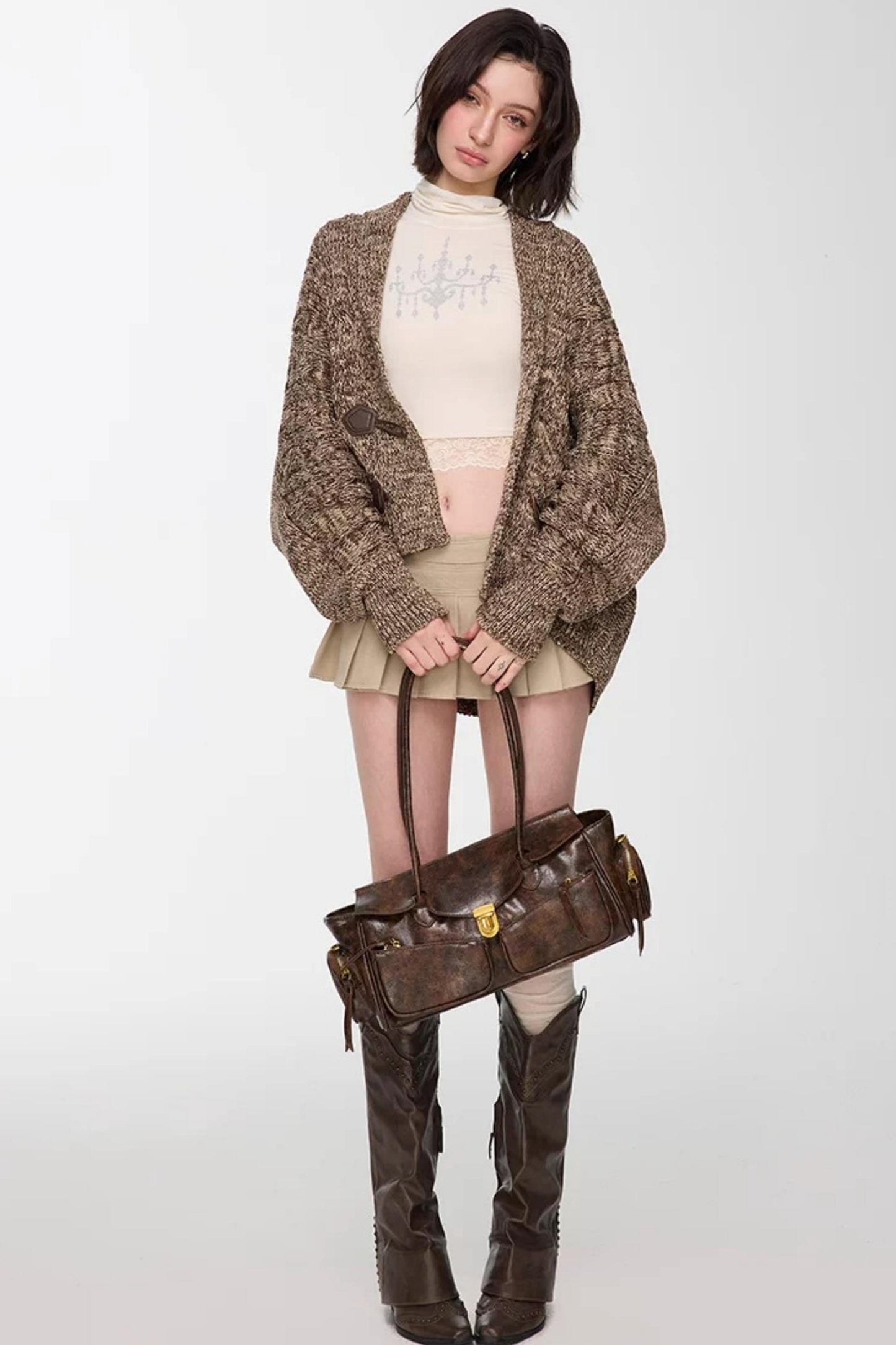 Light Apricot Pleated Skirt