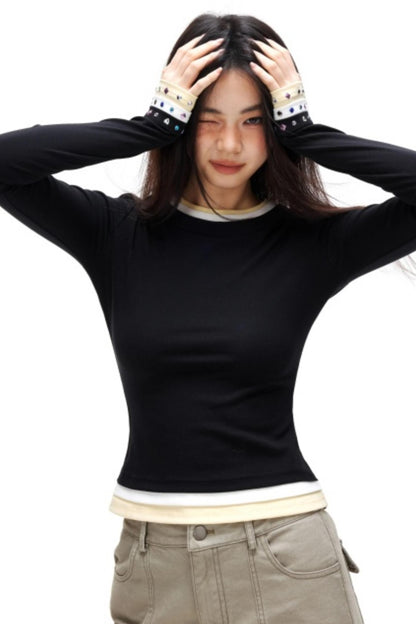 Color-Block Rhinestone Slimming Top