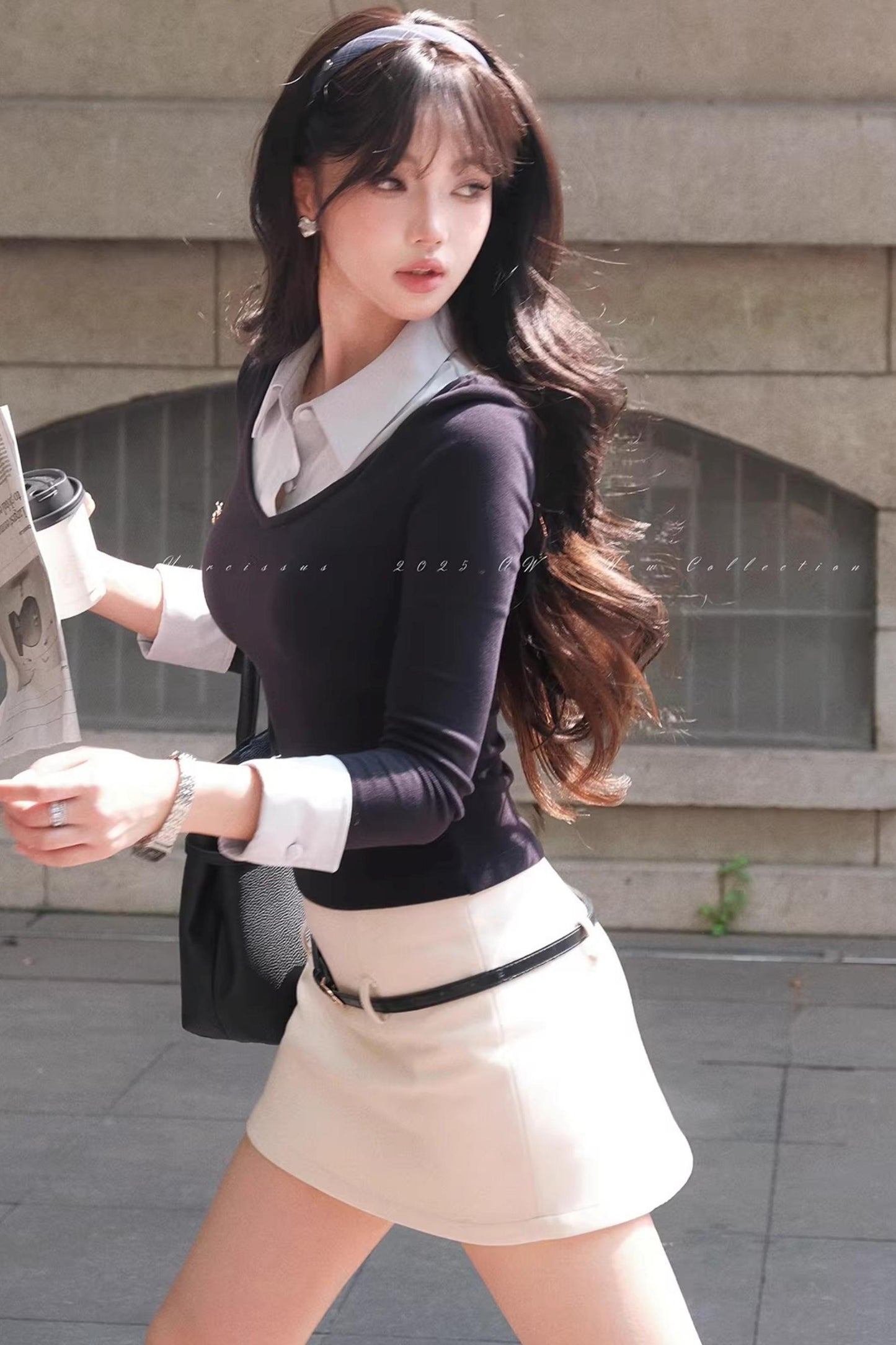 Fake Two Piece Knitted Top Skirt Set-Up