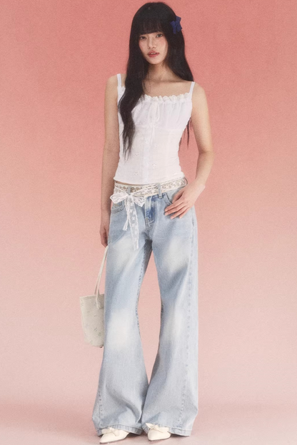 White Jacquard Bow Top