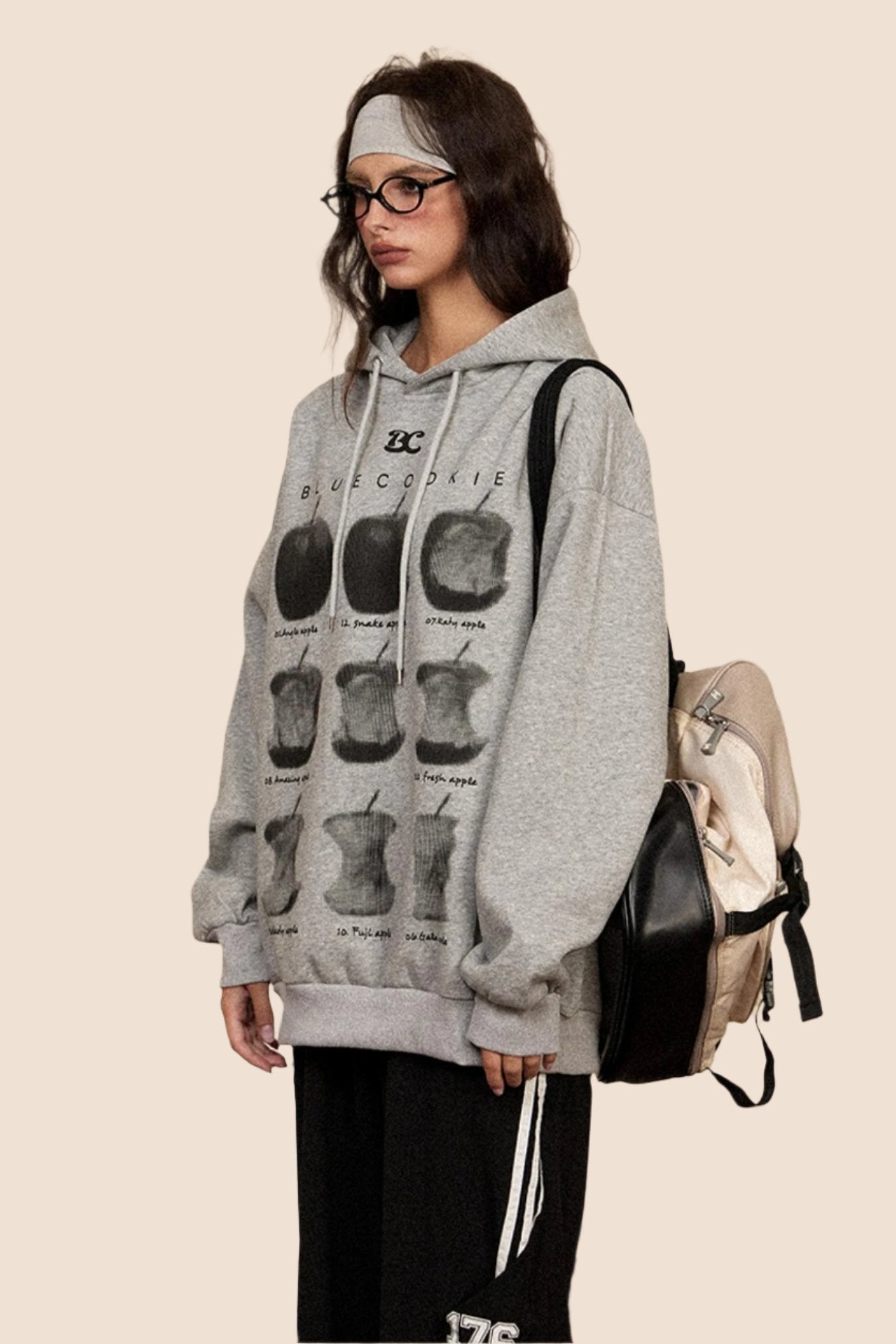 Retro Gray Hooded Pullover Sweatshirt