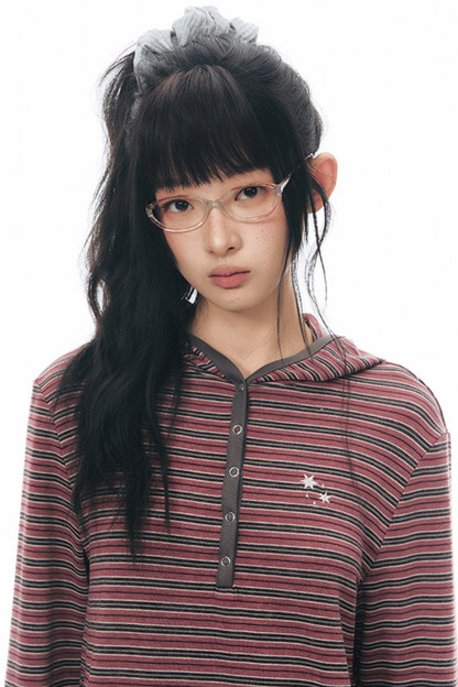 Striped Hooded Color-Block Top