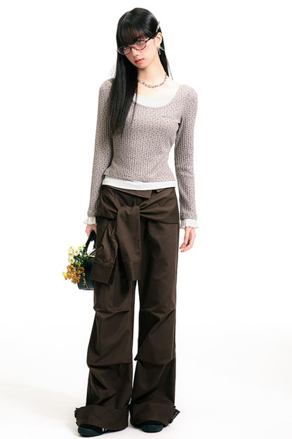 Pleated Brown Pants