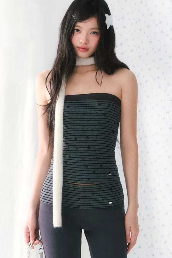 Star Print Striped Tube Top Set-Up