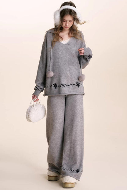 Snowflake Embroidered Knit Set-Up