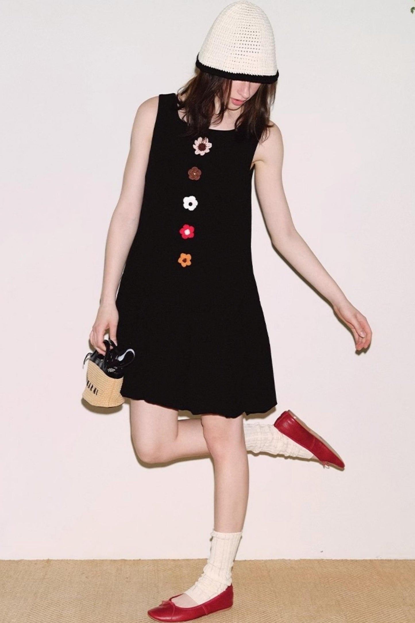 Breathable Linen Crochet Flower Dress