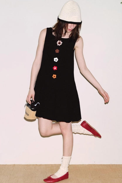 Breathable Linen Crochet Flower Dress