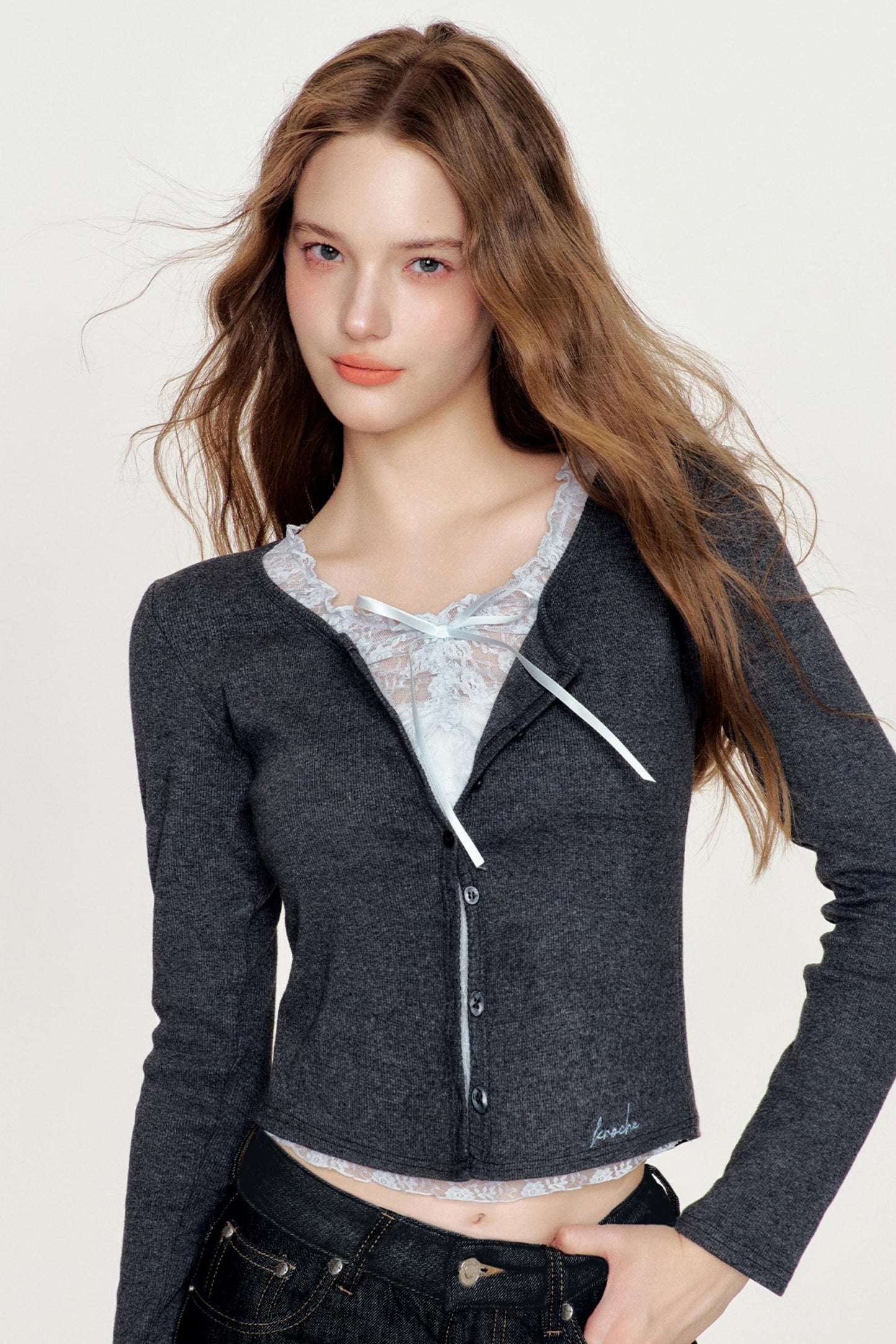 Lace-Trimmed Color Block Cardigan