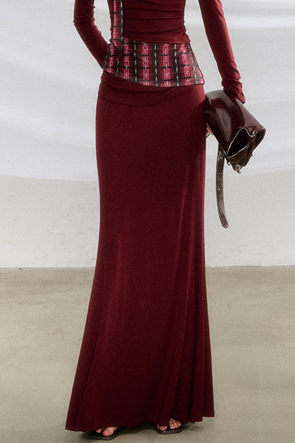 프린트 릴랙스 핏 피쉬테일 스커트 