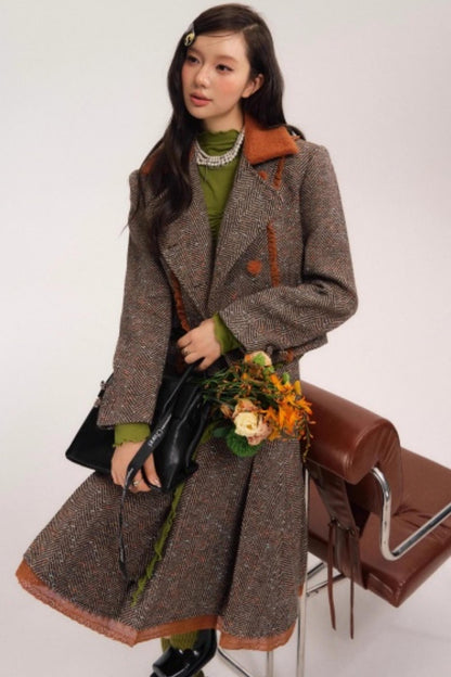 Vintage Wool Herringbone Coat Skirt Set-Up