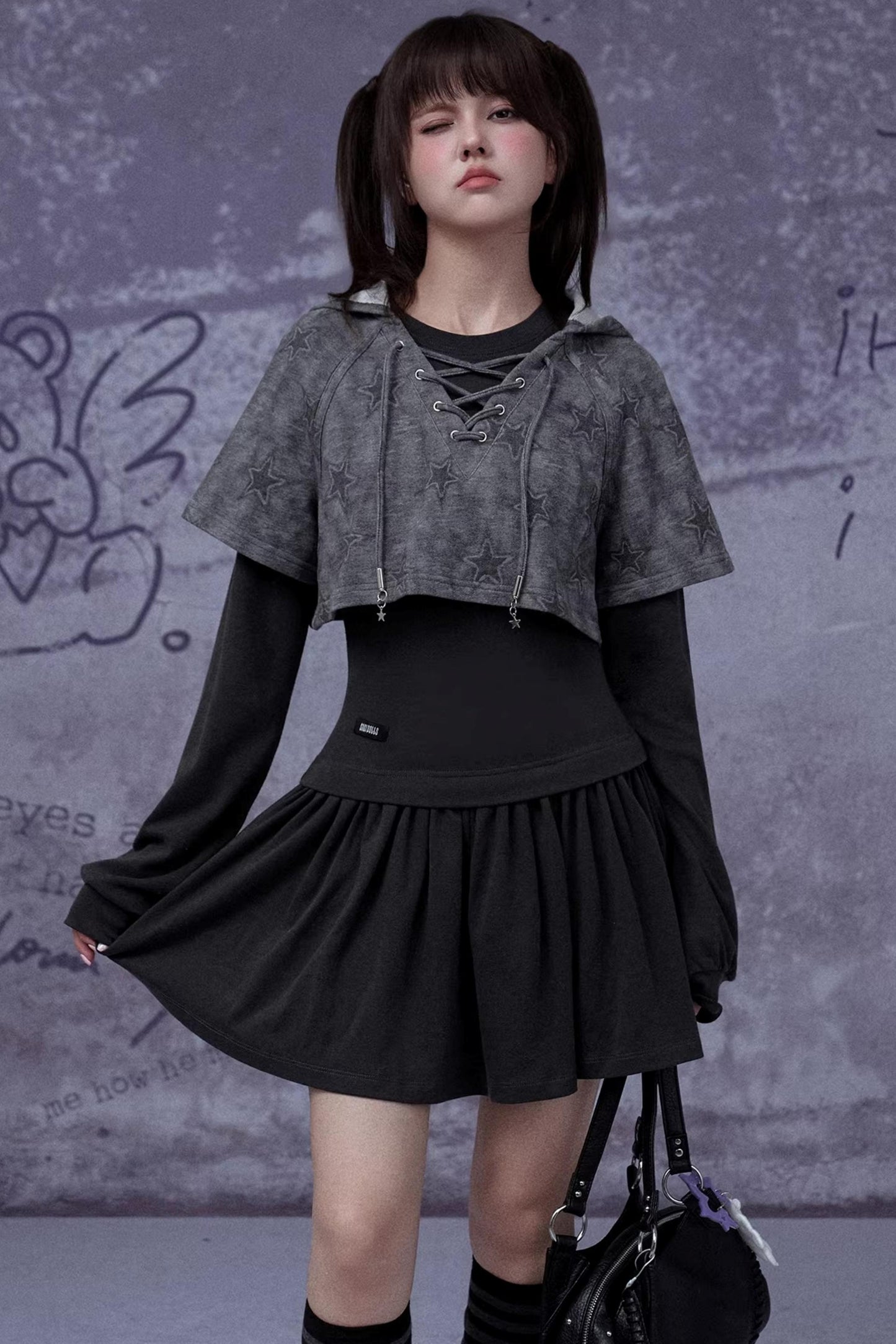 Gray Star Cat Ear Dress Set