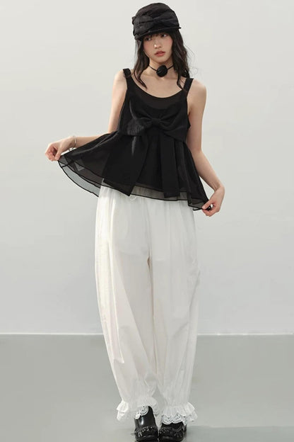 Black Organza Bowknot Blouse Set