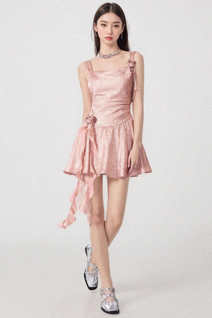 Pink Pleated Halter Dress