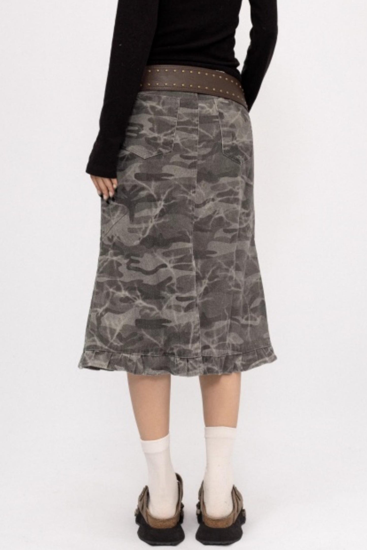 Retro Camouflage Ruffled Skirt