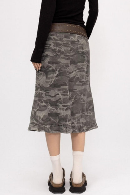 Retro Camouflage Ruffled Skirt