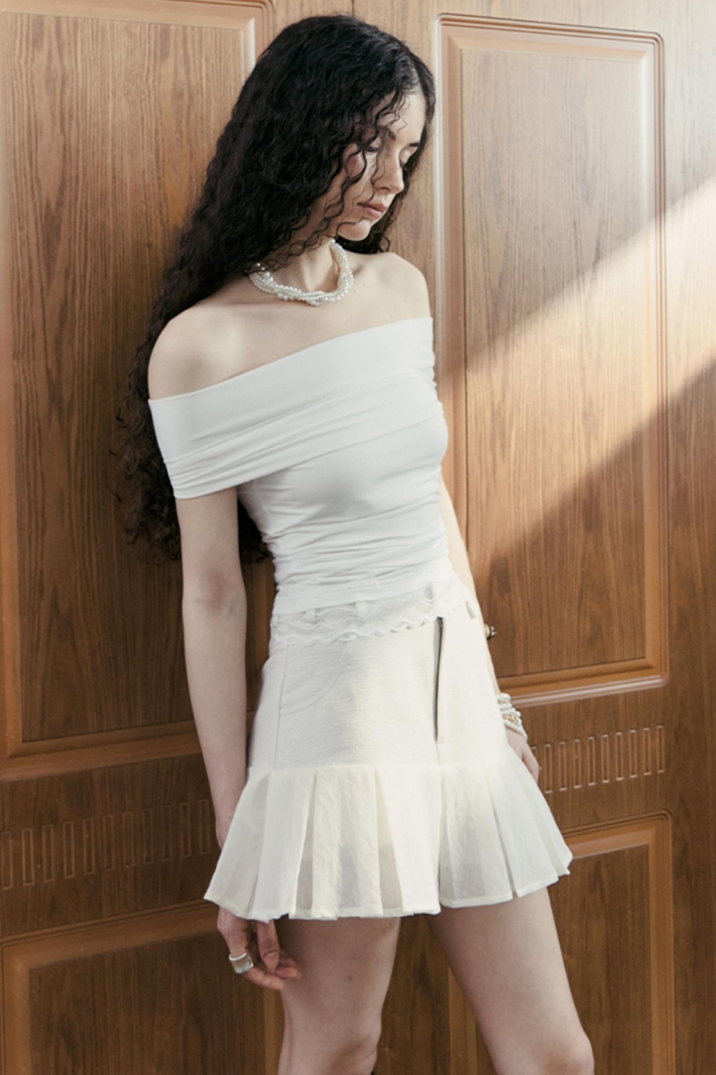 High-Waisted Pleated Mini Skirt