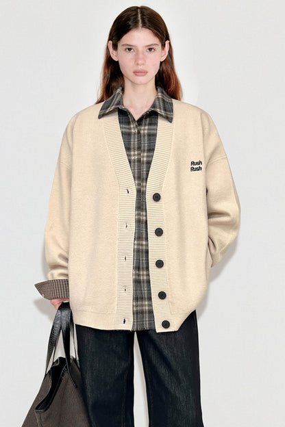 Color-Blocking Embroidered Knitted Cardigan