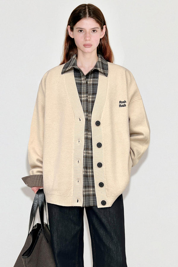 Color-Blocking Embroidered Knitted Cardigan