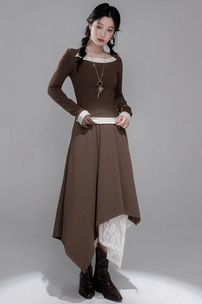 White Milk Coffee Knitted Top & Skirt Set